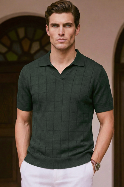 Men’s Knit Polo Shirt – Olive Green