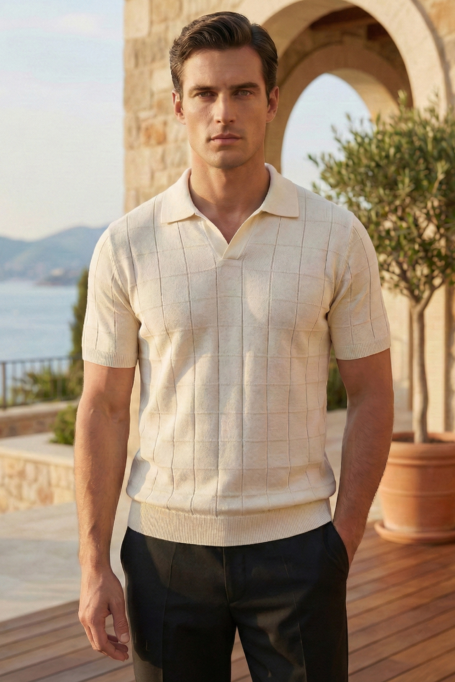 Men’s Knit Polo Shirt – Cream