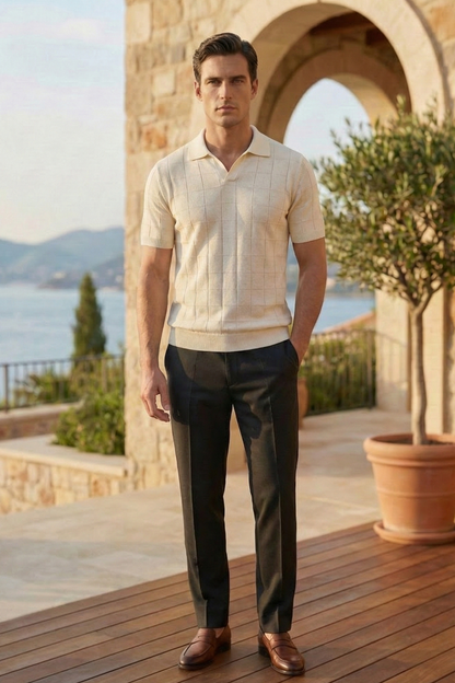 Men’s Knit Polo Shirt – Cream