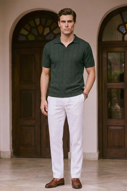Men’s Knit Polo Shirt – Olive Green