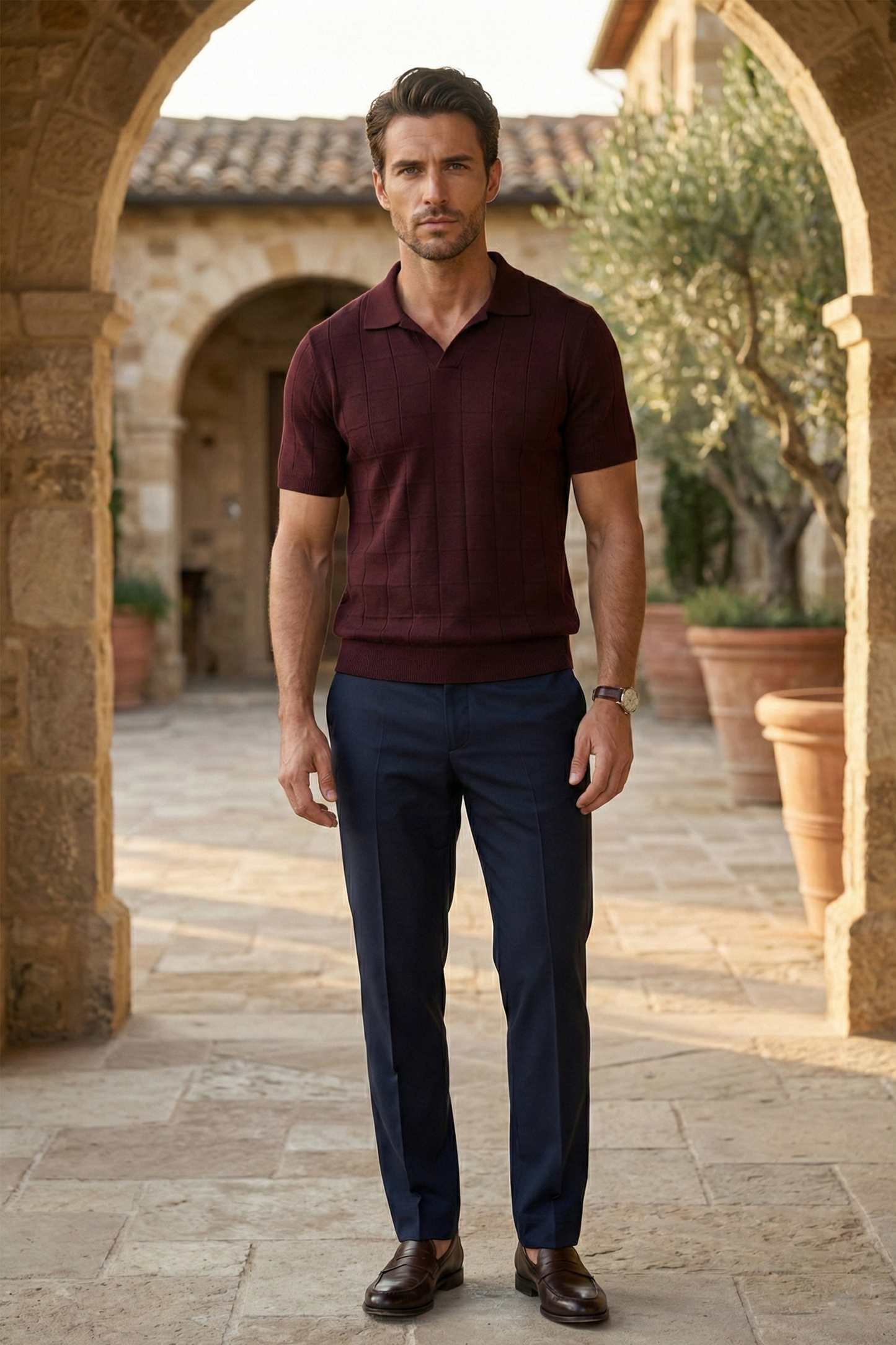 Men’s Knit Polo Shirt – Maroon