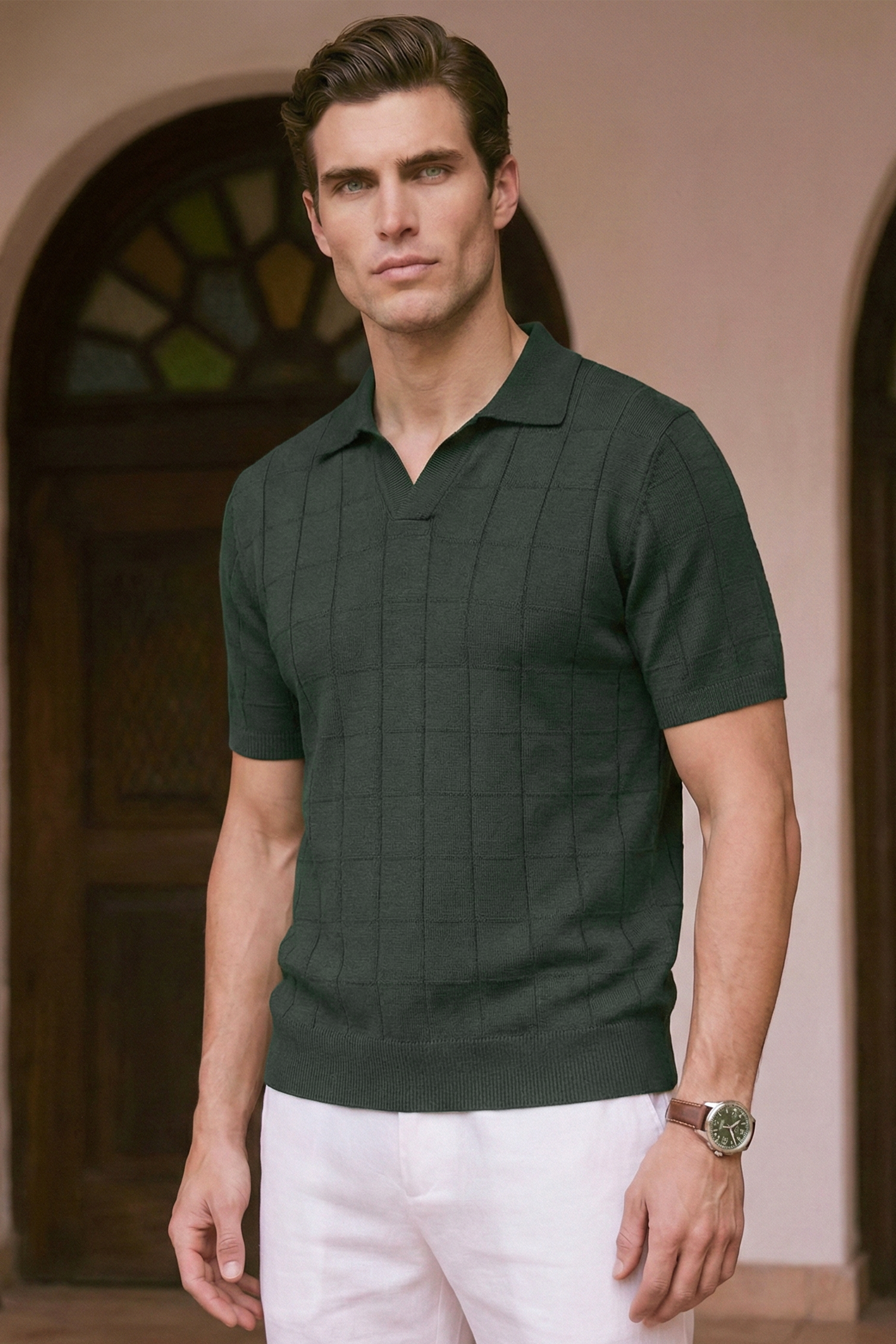 Men’s Knit Polo Shirt – Olive Green