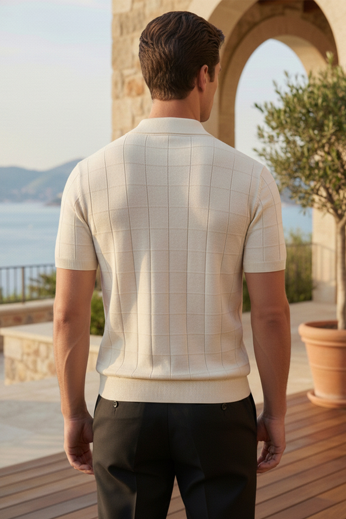 Men’s Knit Polo Shirt – Cream