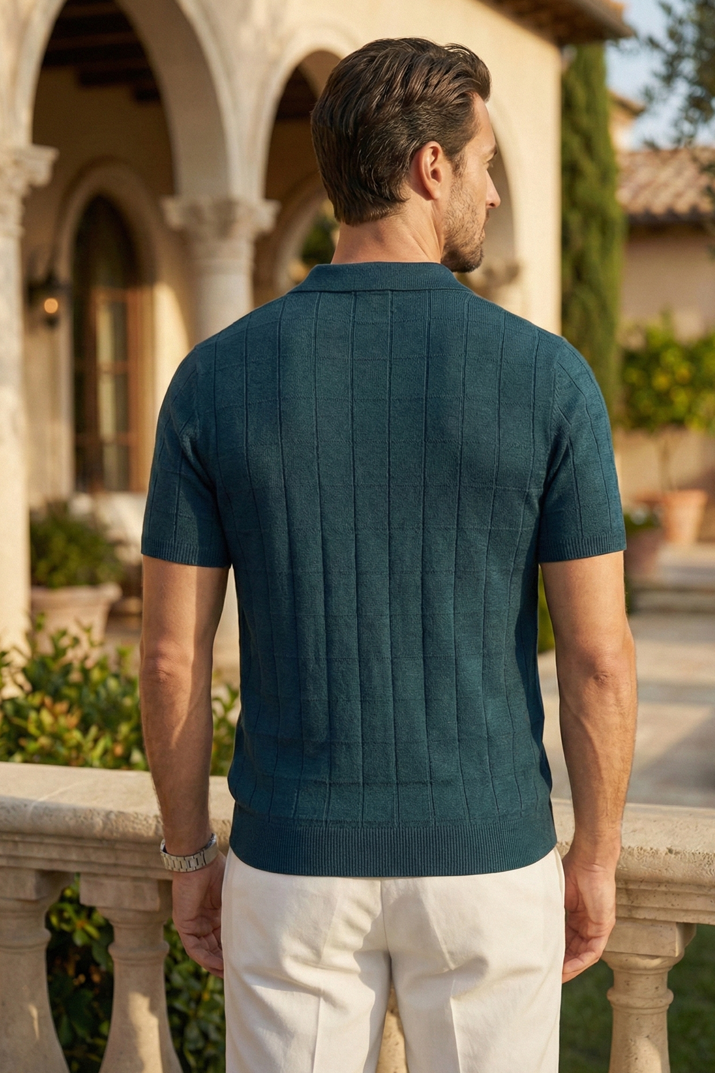 Men’s Knit Polo Shirt – Blue Green