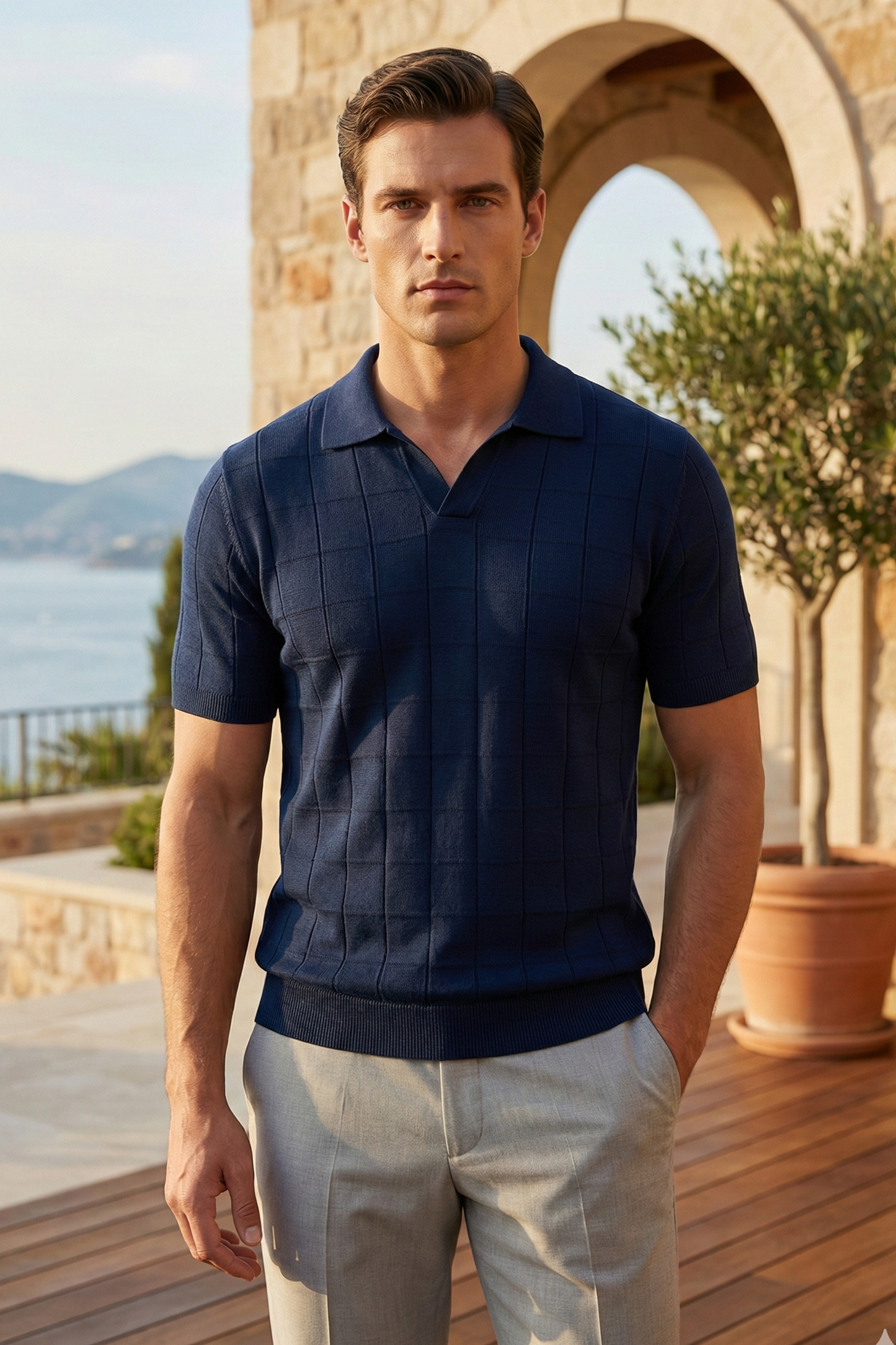 Men’s Knit Polo Shirt – Navy Blue